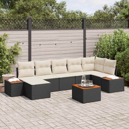 vidaXL Set di divani da giardino 8 pezzi con cuscini in rattan nero e legno di acacia.