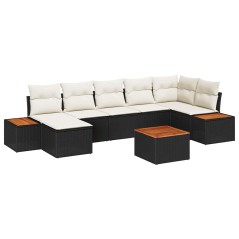 vidaXL Set di divani da giardino 8 pezzi con cuscini in rattan nero e legno di acacia.