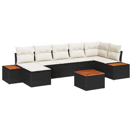 vidaXL Set di divani da giardino 8 pezzi con cuscini in rattan nero e legno di acacia.
