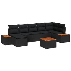 vidaXL Set da giardino 8 pezzi con cuscini in rattan sintetico nero e legno di acacia.