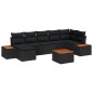 vidaXL Set da giardino 8 pezzi con cuscini in rattan sintetico nero e legno di acacia.