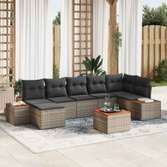 vidaXL Set di Divani da Giardino da 8 Pezzi con Cuscini in Rattan Grigio e Acacia