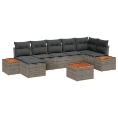 vidaXL Set di Divani da Giardino da 8 Pezzi con Cuscini in Rattan Grigio e Acacia