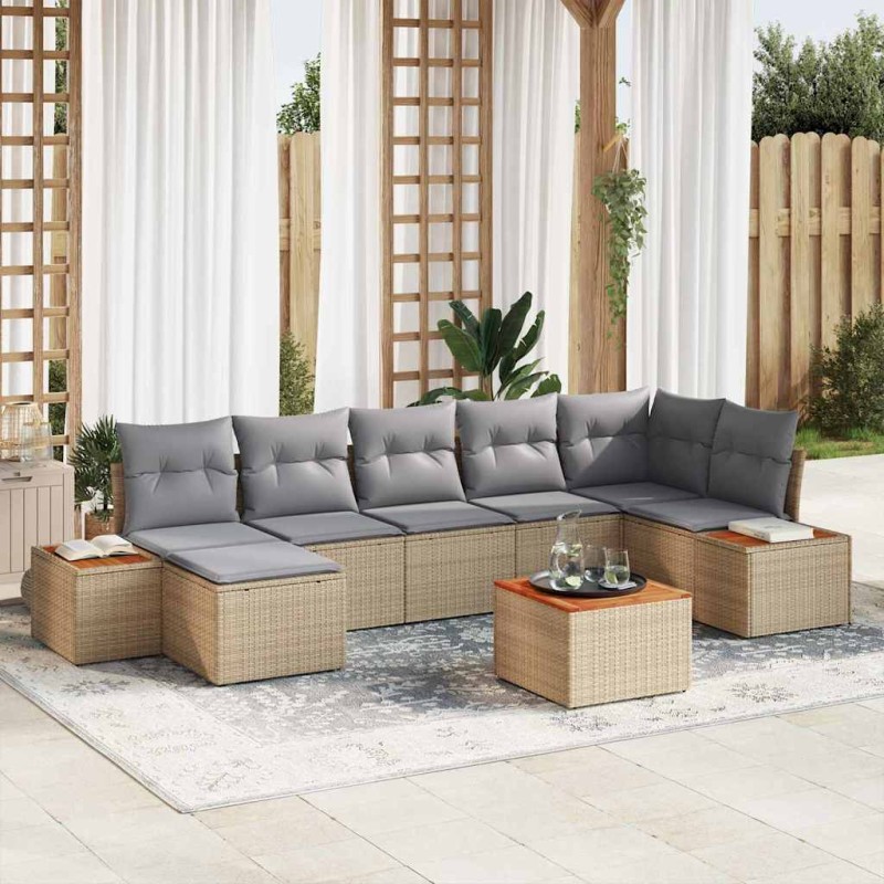 vidaXL Set Divano da Giardino 8 pcs Beige 55 x 55 x 37 cm Rattan PE