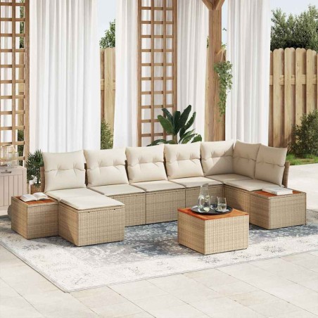 vidaXL Set di divano da giardino in 8 pezzi di con cuscini, rattan polietilene beige e acacia.
