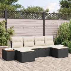 vidaXL Set divani da giardino 6 pezzi con cuscini in rattan sintetico nero e legno di acacia