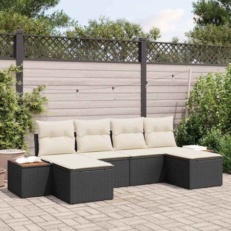 vidaXL Set divani da giardino 6 pezzi con cuscini in rattan sintetico nero e legno di acacia
