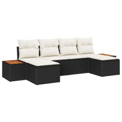 vidaXL Set divani da giardino 6 pezzi con cuscini in rattan sintetico nero e legno di acacia