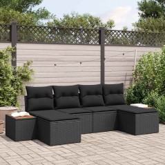 vidaXL Set di divani da giardino 6 pezzi con cuscini in poly rattan nero e acacia