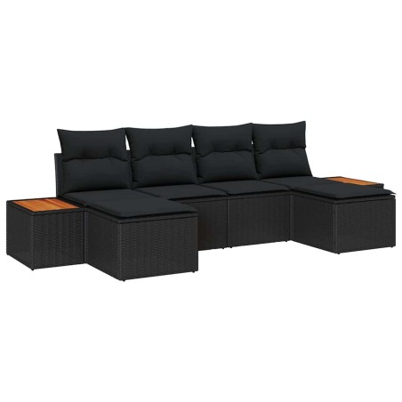 vidaXL Set di divani da giardino 6 pezzi con cuscini in poly rattan nero e acacia