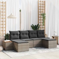 vidaXL Set divano da giardino 6 pezzi con cuscini in polirattan grigio e legno di acacia