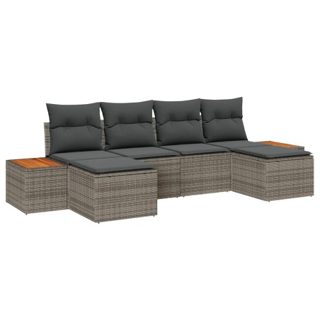 vidaXL Set divano da giardino 6 pezzi con cuscini in polirattan grigio e legno di acacia