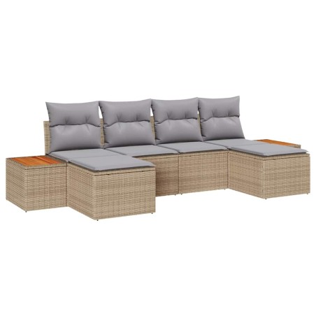 vidaXL Set Giardino 6 Pezzi con Cuscini in Rattan e Acacia Beige