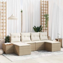 vidaXL Set Divano da Giardino 6 Pezzi con Cuscini Beige in Rattan Sintetico e Acacia.