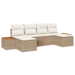 vidaXL Set Divano da Giardino 6 Pezzi con Cuscini Beige in Rattan Sintetico e Acacia.