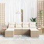 vidaXL Set Divano da Giardino 6 Pezzi con Cuscini Beige in Rattan Sintetico e Acacia.