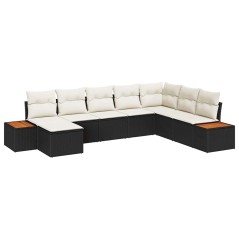 vidaXL Set di divano da giardino da 8 pezzi con cuscini in rattan sintetico nero e acacia