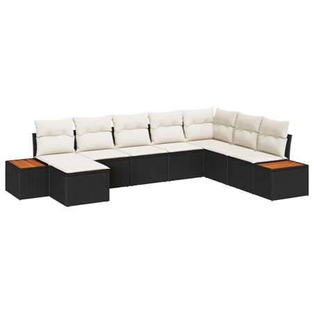 vidaXL Set di divano da giardino da 8 pezzi con cuscini in rattan sintetico nero e acacia