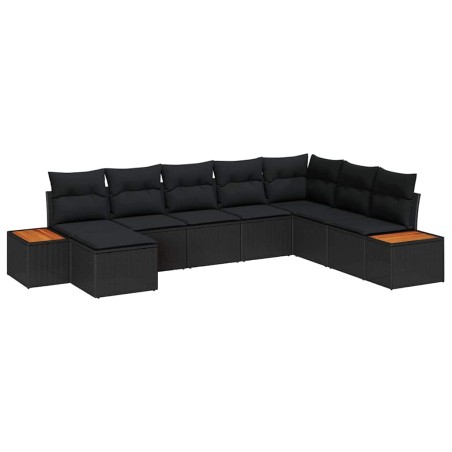 vidaXL Set da giardino 8 pezzi con cuscini in rattan nero e legno di acacia.