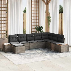 vidaXL Set divano da giardino 8 posti con cuscini grigi in polirattan e legno di acacia