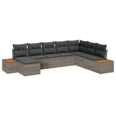 vidaXL Set divano da giardino 8 posti con cuscini grigi in polirattan e legno di acacia