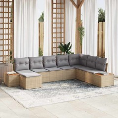vidaXL Set di Divani da Giardino 8 Pezzi con Cuscini Beige in Rattan Sinteco e Acacia