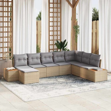 vidaXL Set di Divani da Giardino 8 Pezzi con Cuscini Beige in Rattan Sinteco e Acacia