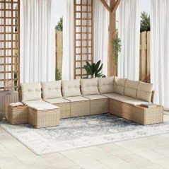 vidaXL Set da Giardino a 8 Pezzi con Cuscini Beige in Rattan Sintetico e Acacia