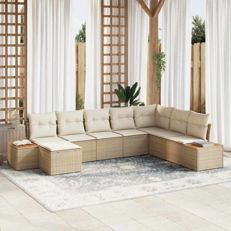 vidaXL Set da Giardino a 8 Pezzi con Cuscini Beige in Rattan Sintetico e Acacia