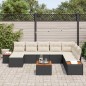 vidaXL Set di divano da giardino , 9 pezzi con cuscini in rattan nero e legno di acacia.