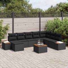 vidaXL Set da Giardino 9 Pezzi con Cuscini in Rattan Nero e Acacia