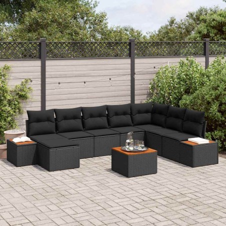 vidaXL Set da Giardino 9 Pezzi con Cuscini in Rattan Nero e Acacia