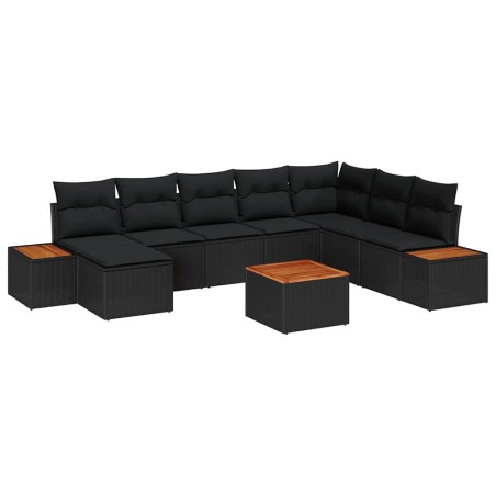 vidaXL Set da Giardino 9 Pezzi con Cuscini in Rattan Nero e Acacia