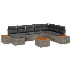 vidaXL Set da Giardino 9 Pezzi con Cuscini Grigi in Rattan, Poliestere e Acacia