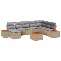 vidaXL Set di divani da giardino a 9 pezzi con cuscini beige in polyrattan e acacia