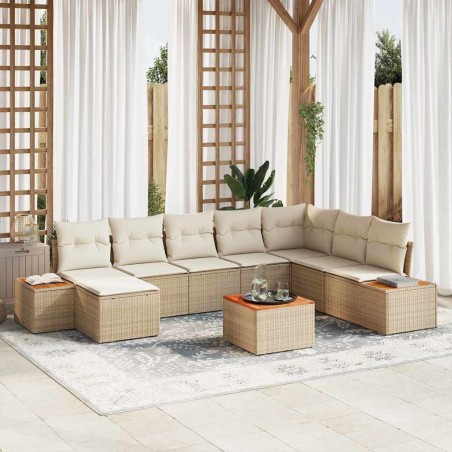 vidaXL Set da Giardino 9 Pezzi con Cuscini Beige in Rattan Sintetico e Acacia