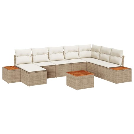 vidaXL Set da Giardino 9 Pezzi con Cuscini Beige in Rattan Sintetico e Acacia