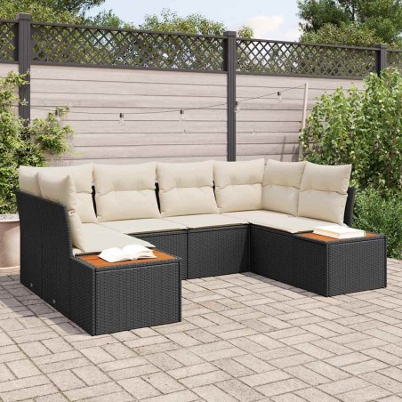 vidaXL Set Giardino in 6 Pezzi, Cuscini in Rattan Sintetico Nero e Acacia