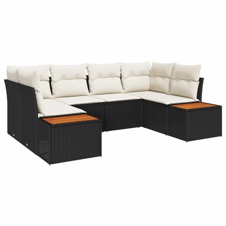 vidaXL Set Giardino in 6 Pezzi, Cuscini in Rattan Sintetico Nero e Acacia