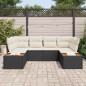 vidaXL Set Giardino in 6 Pezzi, Cuscini in Rattan Sintetico Nero e Acacia