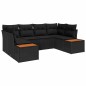 vidaXL Set di divano da giardino 6 pezzi con cuscini in polyrattan nero e legno di acacia.