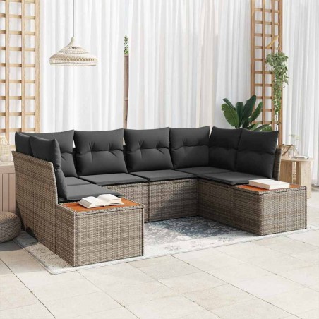 vidaXL Set di divani da giardino 6 pezzi con cuscini grigi in polyrattan e acacia.