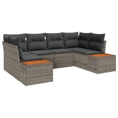 vidaXL Set di divani da giardino 6 pezzi con cuscini grigi in polyrattan e acacia.