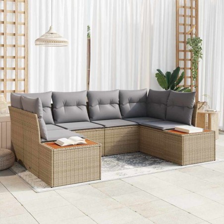 vidaXL Set di divani da giardino da 6 pezzi con cuscini beige in poly rattan e acacia