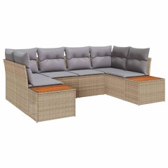 vidaXL Set di divani da giardino da 6 pezzi con cuscini beige in poly rattan e acacia
