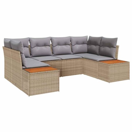vidaXL Set di divani da giardino da 6 pezzi con cuscini beige in poly rattan e acacia