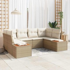 vidaXL Set di divani da giardino 6 pezzi con cuscini beige in rattan sintetico e acacia.