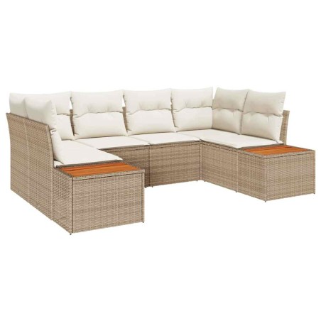 vidaXL Set di divani da giardino 6 pezzi con cuscini beige in rattan sintetico e acacia.