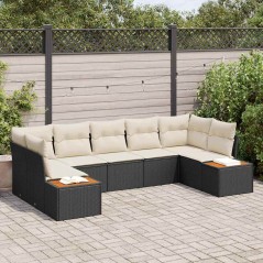 vidaXL Set da giardino 7 pezzi con cuscini neri in polyrattan e acacia
