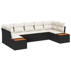 vidaXL Set da giardino 7 pezzi con cuscini neri in polyrattan e acacia